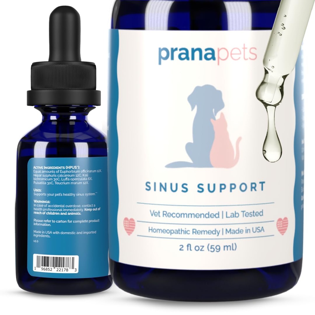 PranaDomací Sinus Support Liquid Dodatek pro zvířata v zájmovém chovu 124; Přirozeně podporuje Cat & Dog Sinus Relief 124; Přírodní vzorec pro kongestion