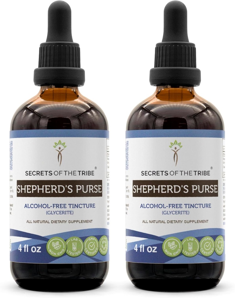 Tajemství Kmen Shepherd 's Purse Alchol- Free Liquid Extract, Shepherd' s Purse (Capsella Bursa- Pastoris) Sušený Herb (2x4 FL OZ)