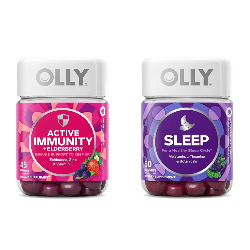 OLLY Gummy Aktivní imunita + Elderberry 45 Gummies, Spánek Gummy Occasional Sleep Support 50 Počet