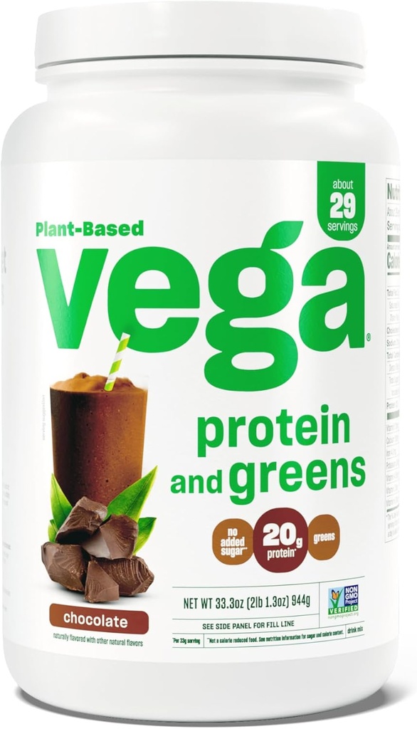 Vega protein a Zelený protein Powder, Chocolate - 20g Plant Based Protein Plus Veggies, Vegan, Non GMO, Pea Protein for Women and men, 2.1bs