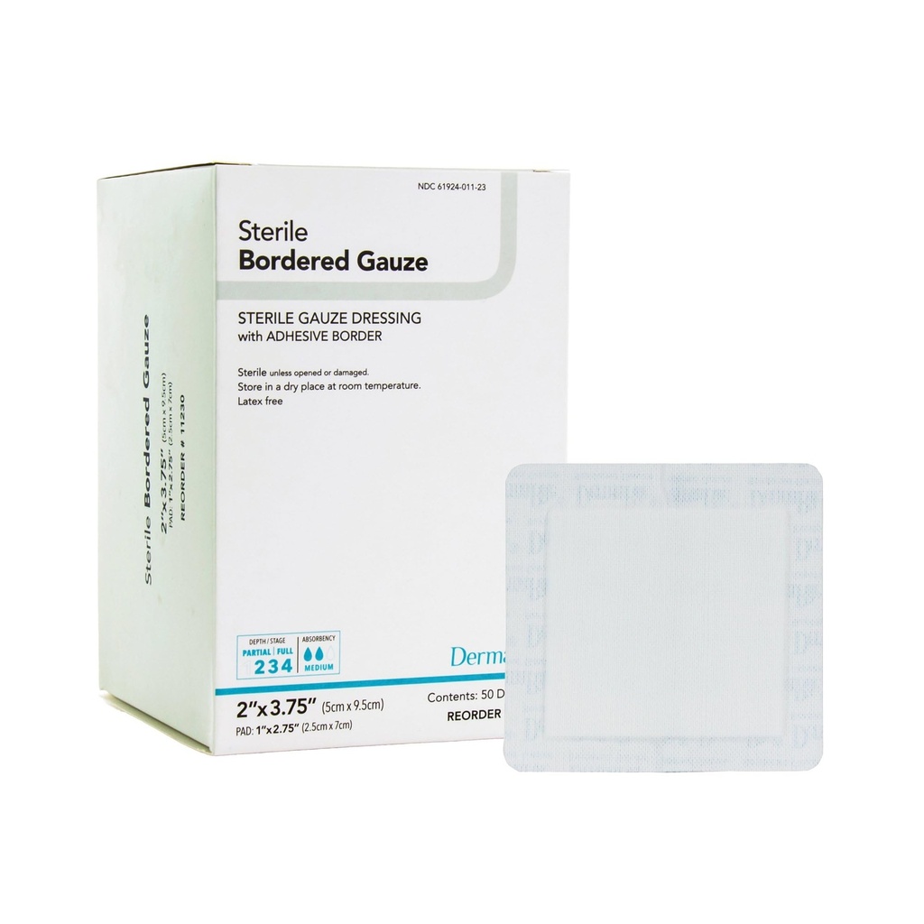 DermaRite je sterilní lemovaný gáza dresing s adhesive hranice - Flexible Non- Linting Material, First- Aid, Individual Packaged - 2 in. x 3-3 / 4 in., 1 Počet, 50 Balení, 50 Celkem