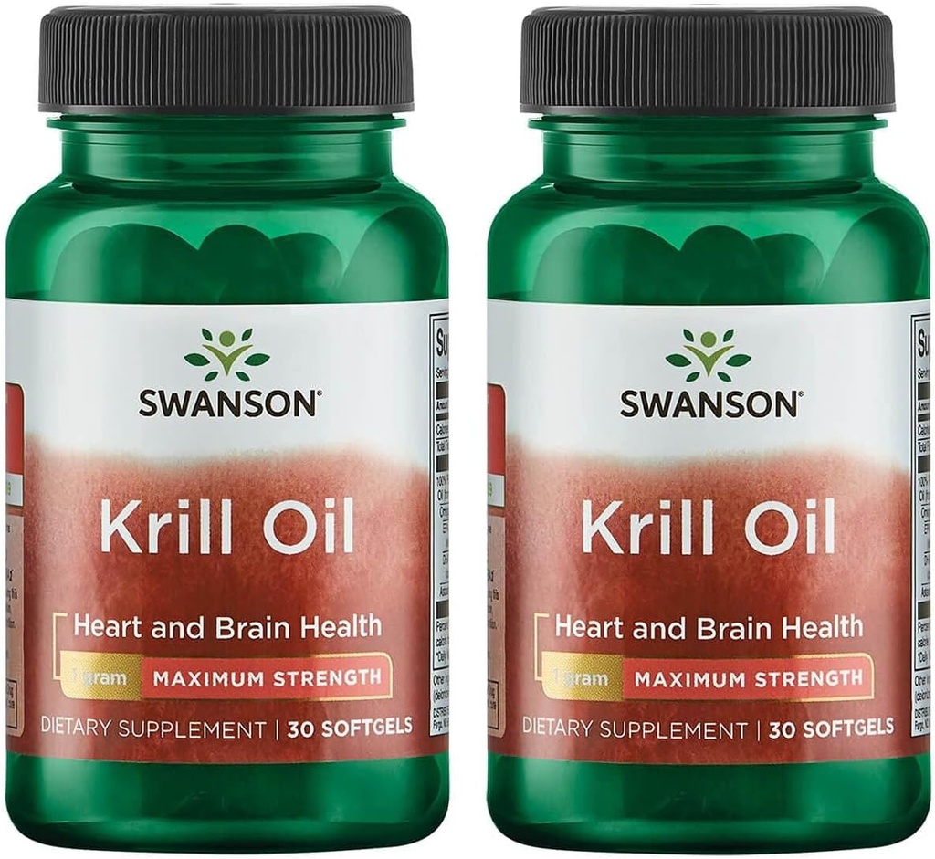 Swanson EFAs- Krill Oil - Maximální pevnost - 1 g, 30 Softgels (2 balení)