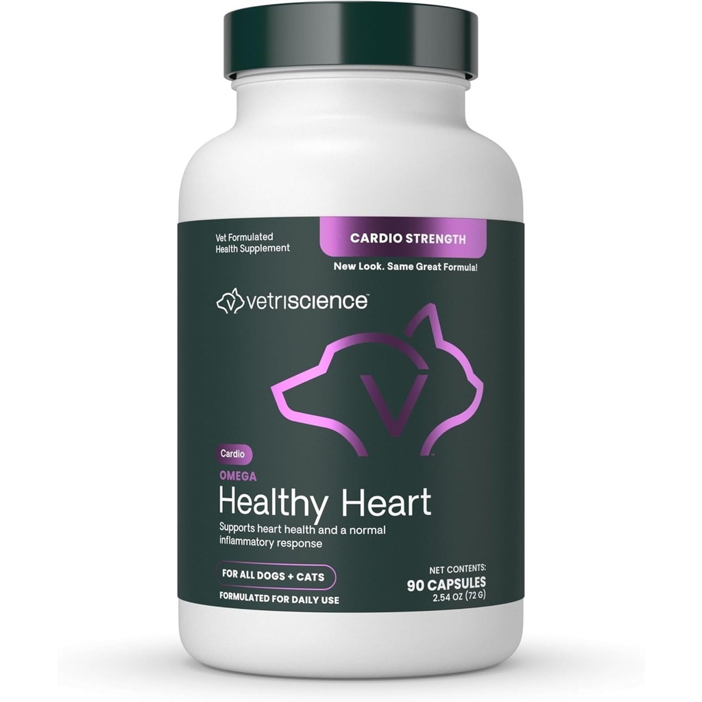 VetriScience Omega Zdravé srdce Easy- otevřené kapsle, Cardio síla Taurin a Omega33 doplněk pro psy a kočky, Podpora srdce dodatek pro domácí zvířata, 90 Počet