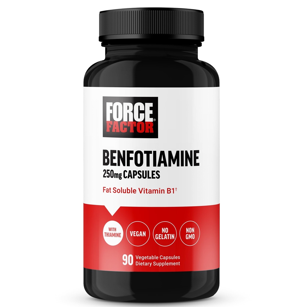 FORCE FACTOR Benfotiamin Plus Thiamin dodatek, rozpustný vitamin B1 pro vysokou absorpci, Non- GMO, Vegan, 90 Rostlinné kapsle