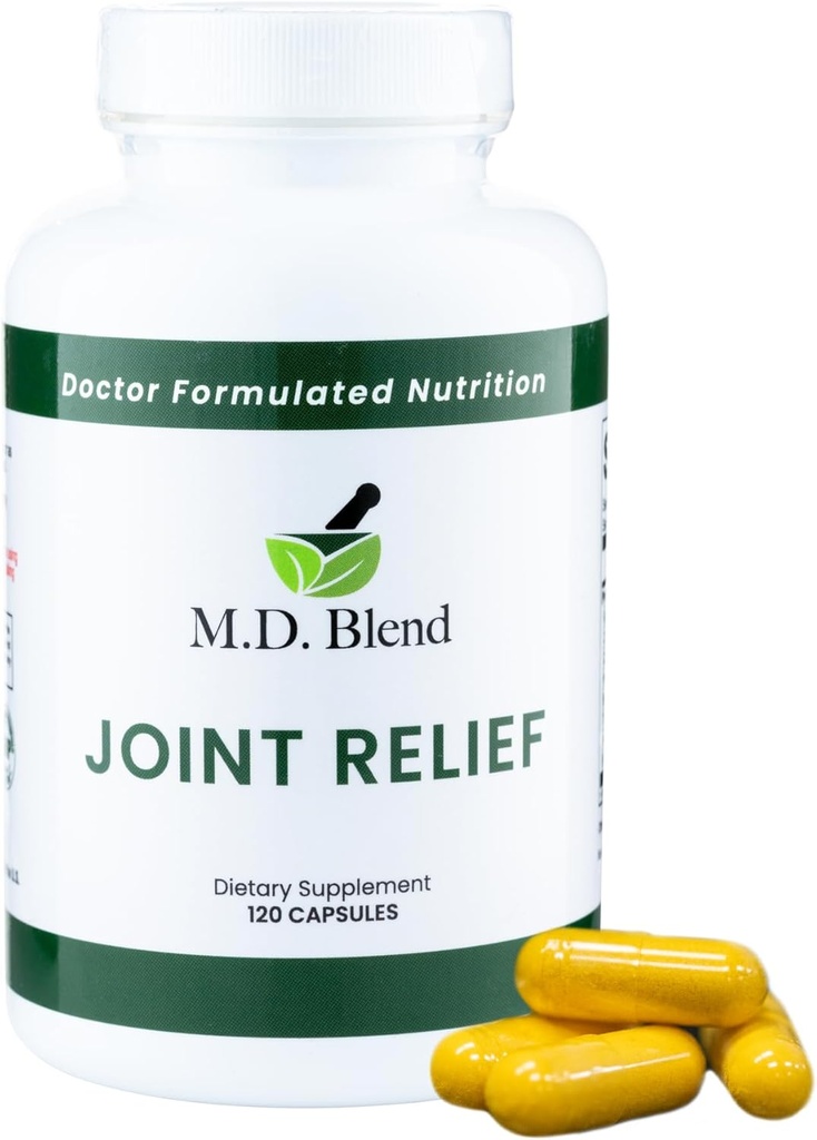 M.D. Joint Relief - Expert Applicated Supplement - Knees, HIPS, Ankles Movement & Mobility - Daily Wellness Blend - Kolagen, Hydrolyzované, Glucosamine, BioPerine, Turmeric - 240 Kapsle (Balení po 2)