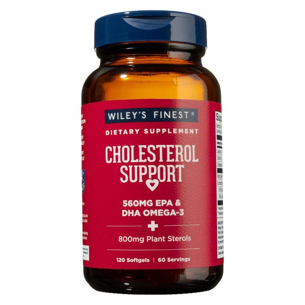 Wiley 's Finest Wild Alaskan Fish Oil Cholesterol Support - Srdeční doplněk pro muže a ženy - 560mg Omega-3s - 120 Softgels (60 Služeb)