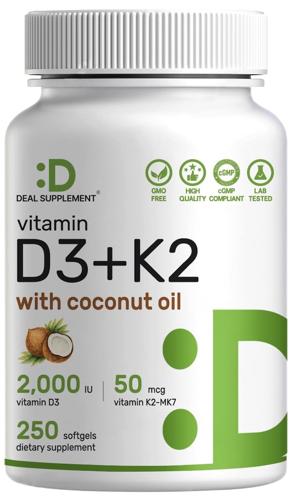 DEAL SUPPLAMENT Vitamin D3 2 000 IU + K2 MK7 50mcg Softgels Př