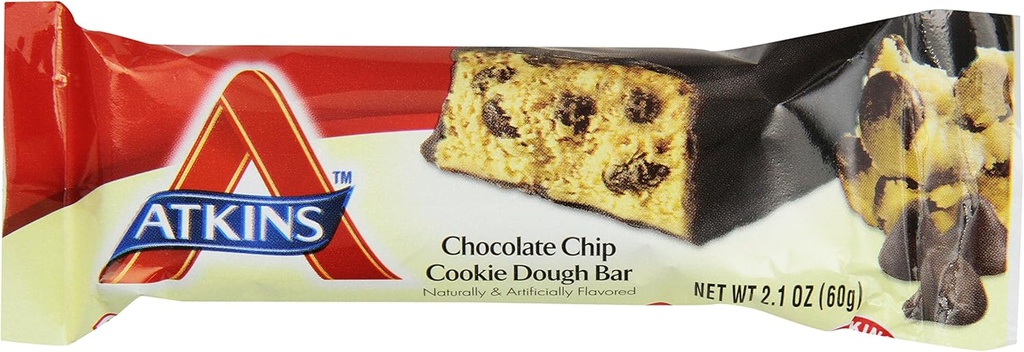 Atkins Chocolate Chip Cookie Dough Protein Meal Bar, High Fiber, 1g Sugar, 3g Net Carbs, Náhrada jídla, 5 Počet (balení po 6)