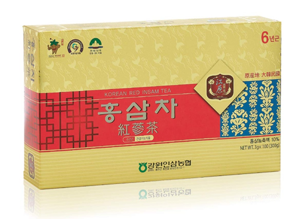 [Gangwoninsam] Korean Red Ginseng Tea (3g x 100 pakety) - 6 year Old Korean Red Ginseng, Korean Health Food, Individually Packaged (100)