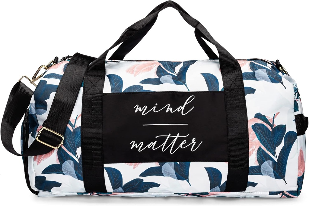 Gym Bag pro ženy s obuví kompartment a mokré kapesní 124; Durable Lehké Gym Duffle Bag s motivační Citace a Graphic Designy 124; Skvělé pro cvičení a noční 124; White / Navy - Guava Leaf