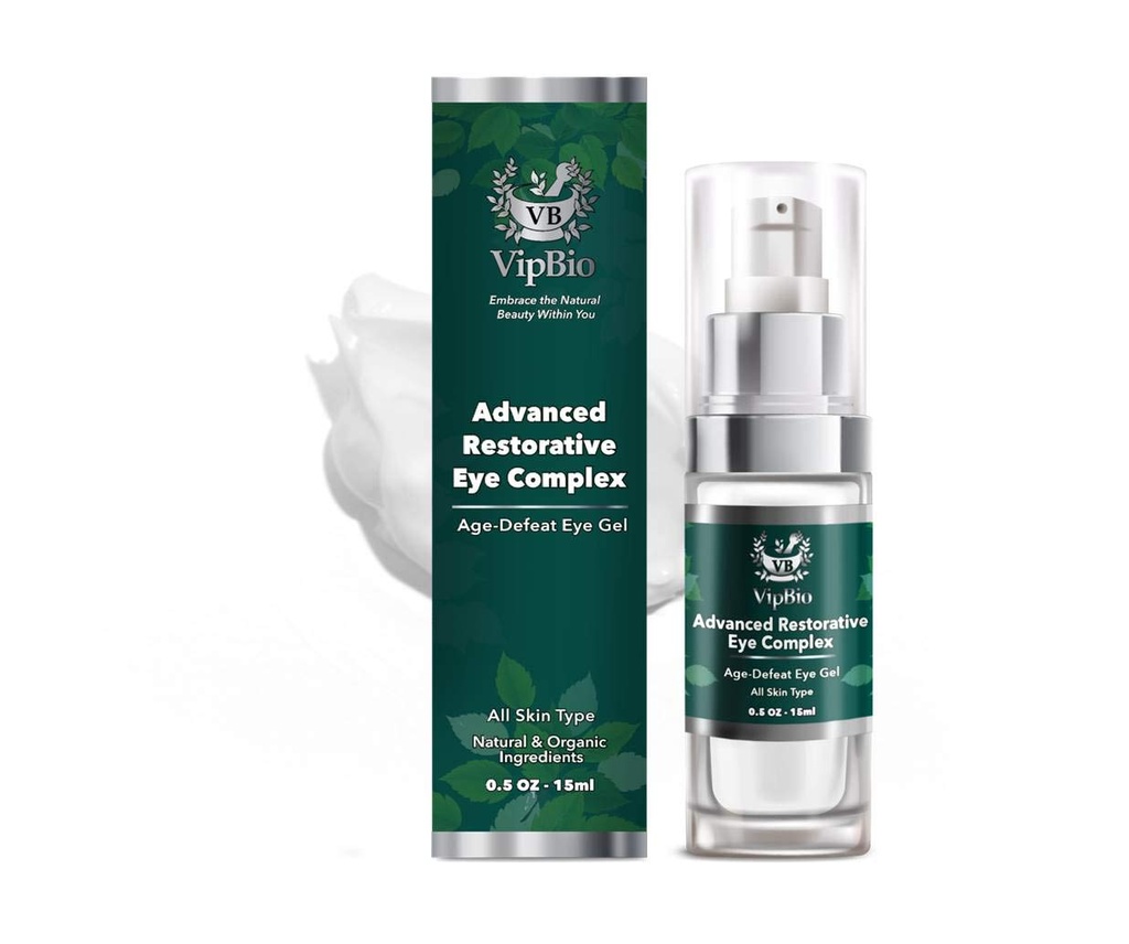 VipBio Organic Advanced Restorative Eye Complex Anti- aging Eye Gel for Dark Circles and Puffness 0.5 fl. oz.