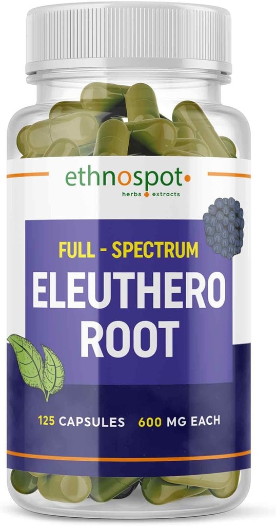 Plné spektrum Eleuthero Root Kapsle - Sibiřský ženšen - Zvyšuje fyzikální Stamina & Duševní ostražitost - Podporuje imunitní systém - Vylepšený Eleutheroside Profile - Všechny přírodní - 125 Vegan Kapsle