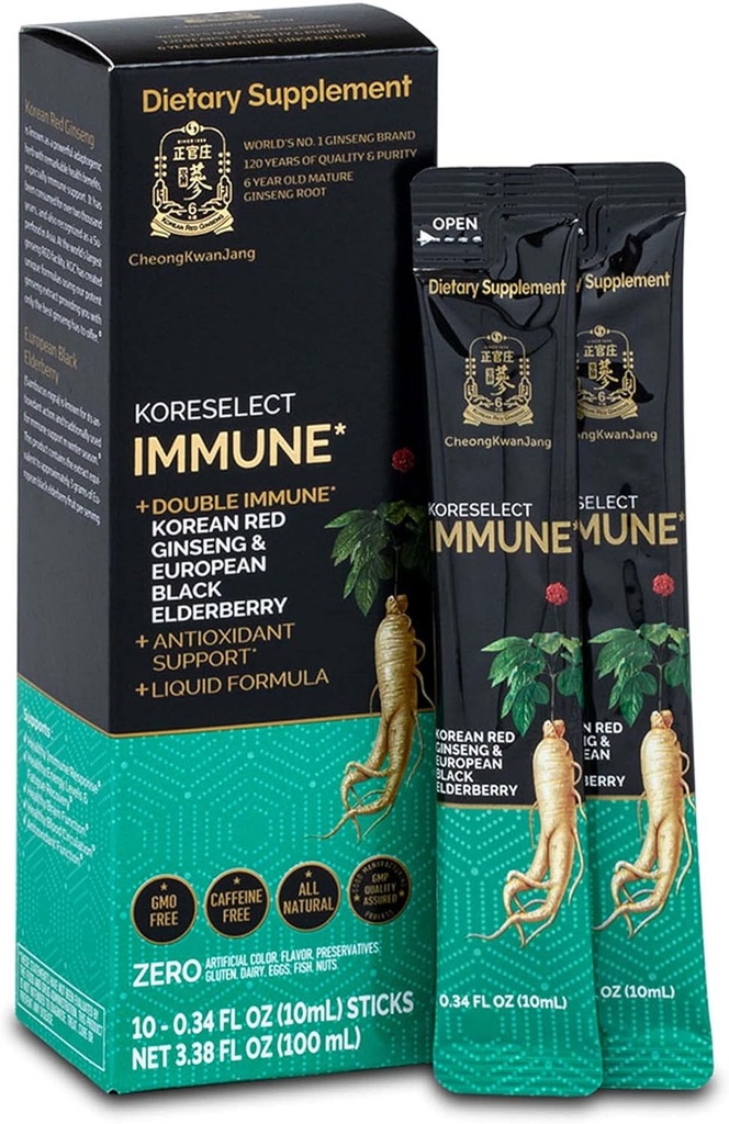 Imunitní, Korejské červené ženšen Extrakt s Elderberry tekuté hůlky, Podpora imunity, Blood Circulation Booster, přírodní energie dodatek, 6 Rok Old Asian Panax Ginseng, 10 Počet