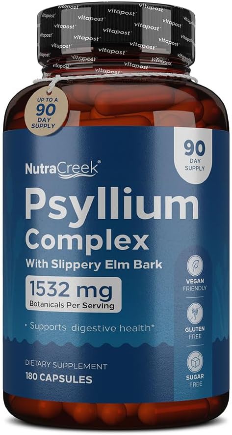 Psylium Complex CLAS124; 11- Ingredience Psylium Husk Kapsle s Psyllium Powder, Slippery Elm & Ginger na čištění a podporu trávicí systém Zdraví CLAS124; 180 Kapsle