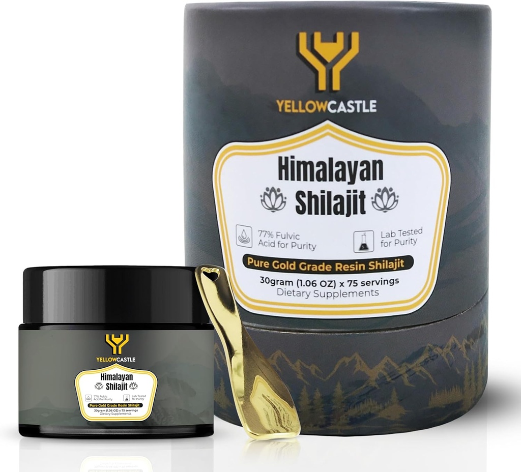 Himalayan Shilajit Resin 124; High Potency Pure Shilajit pro muže a ženy - 85 + stopové minerály, 75% + Fulvic acid Energy Boost, Imunitation Support, 75 Serving Organic Resin with Lab Test Report, 400mg