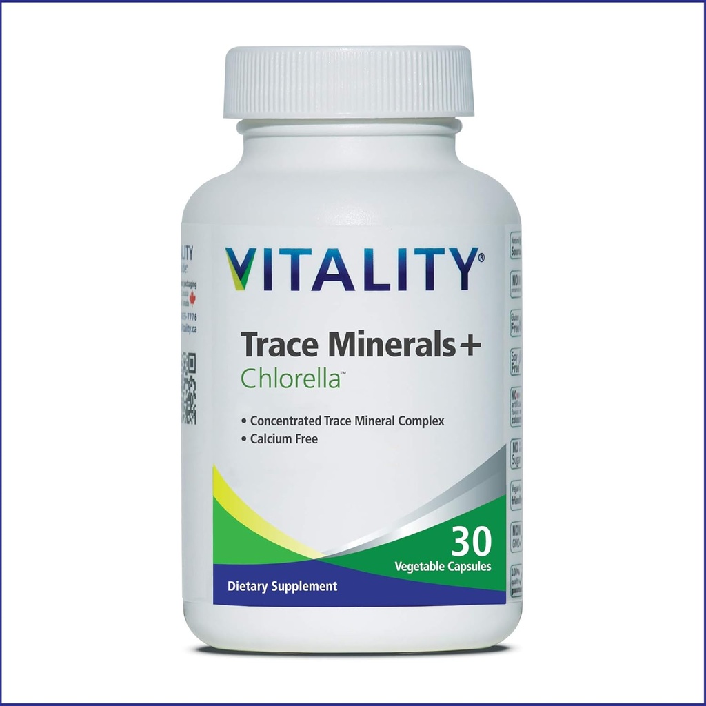 Vitality Stopy Minerály + Chlorella - 30 dní / Capsules - Kanaďan- Made Full Spectrum minerální komplex 124; Mangan, zinek, Selen & More 124; Podporuje energii a imunitu. Vegan, Allergen-Free.