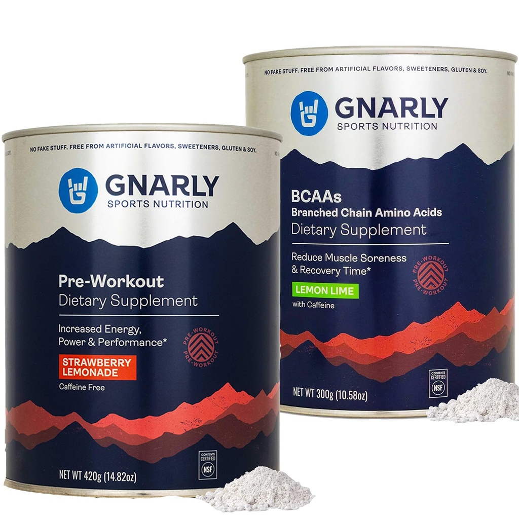 Gnally Nutrition Gnally Preworking Strawberry Lemonade Caffeine Free (14.82oz) BCAAs Lemon Lime (10.58oz)