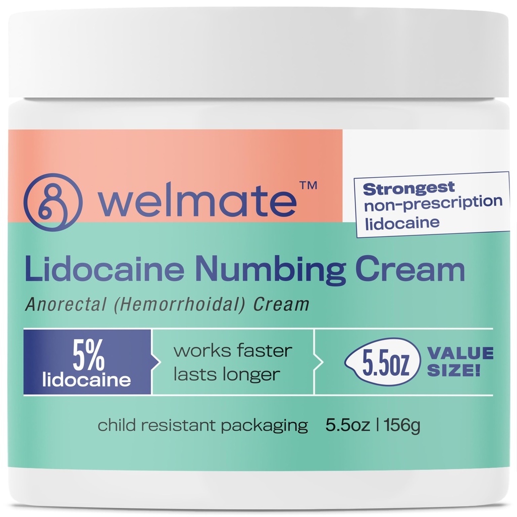 WELMATE 5% Lidokain Hemoroid Relief Cream, Maximální síla Anorektální krém, 5.5 oz
