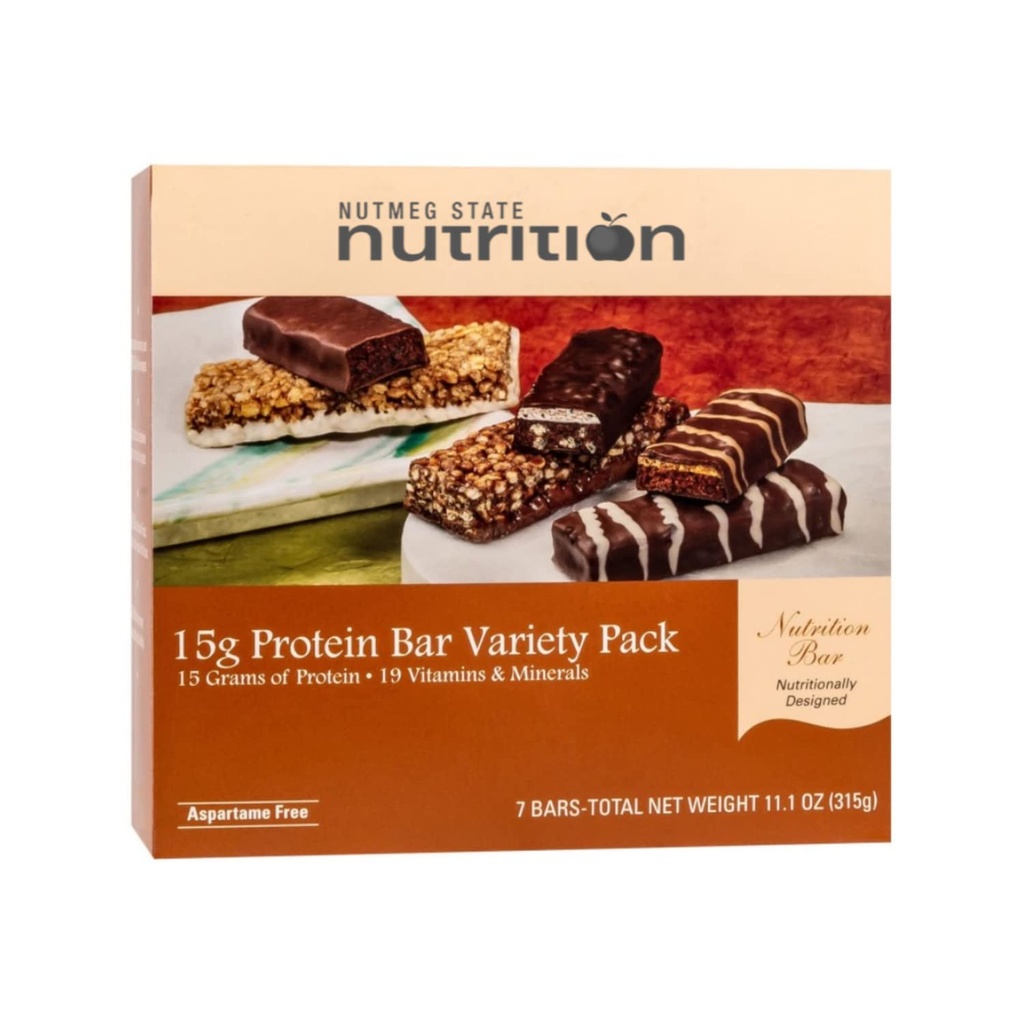 Numeg State Nutrition High Protein Snack and Meal Replacement Bar / Diet Bars - 15g Protein Bar Variety Pack (7ct) - Trans Fat Free, Aspartam Free, Kosher, High Fiber