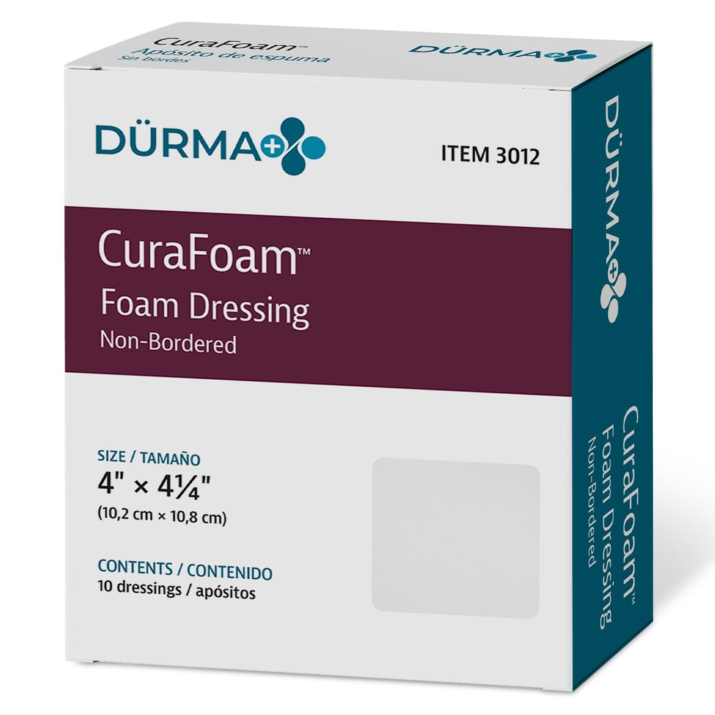 Dynarex 3012 CuraFoam Foam Dressing, Non- Borded, Sterile, poskytuje Cushioned a Moist Wound Care, 4 "x 4.25", balení po 10 ks