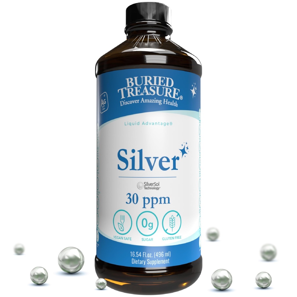 Pohřbený poklad Čištěný stříbrný tekutý 30 PPM - 16 oz. 96 Služební, Non- Akumulativní Nano Silver Solution, Spray & Dietní imunitní dodatek