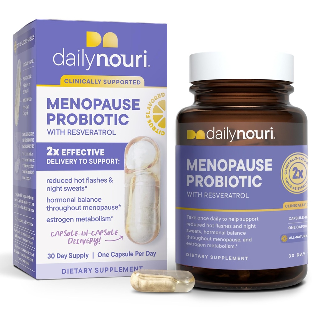 Denní nuri Menopauza Probiotika pro ženy 124; Hormonální rovnováha, Hot Flashes, Night Sweats & Gut Health 124; 3 Klinicky Studium Strany + Resveratrol & Omega 124; 30- denní zásobování