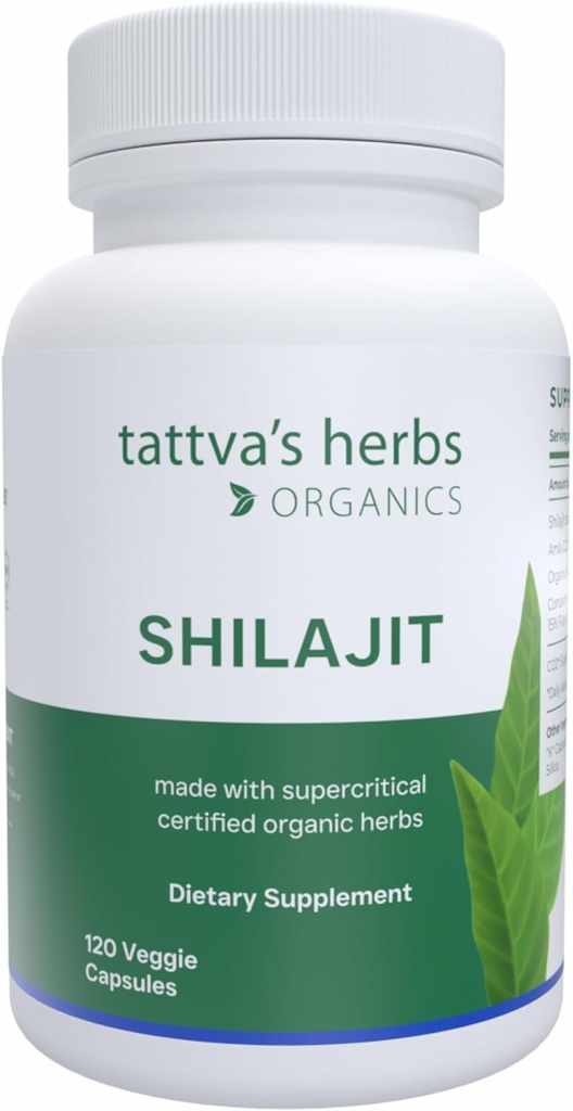 Tattva Byliny Shilajit Bylinný dodatek, Shilajit pro muže a ženy, Himalayan Shilajit Kapsle, Shilajit Extract, 1 balení, 120 Počet, 25 let Premium Service
