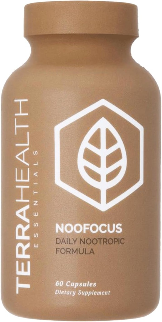 Terra Zdraví Essentials NOOFOCUS - Nootropics Brain Support Dodatek s Adaptogenní houby, Alpha-GPC, Gotu Kola, L-Theanine pro soustředění a paměť - Všechny přírodní, 30 denní dodávky