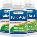 Nejlepší Naturals Folic Acid 1000 mcg (vitamin B9), 240 tablet (1000 mcg (balení po 3))
