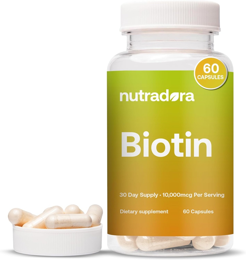 Biotin 10000mcg Kapsle s vápníkem pro vlasovou kůži a nehty - přirozeně vyráběný Biotin dodatek pro růst vlasů a tloušťku 10,000mcg Vegan Kapsle - Vyrobeno v USA 60 Počet