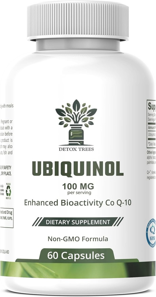 Ubiquinol CoQ10 100mg - Vylepšená biologická dostupnost, dodatek k vysoké absorpci - Non- GMO, Gluten zdarma pro srdeční zdraví a kardiovaskulární podporu, 60 Kapsle