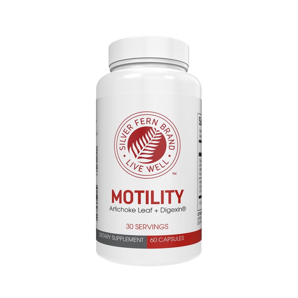 Silver Fern Brand Motility- Non- Laxativní zácpa a pomalá motilita zvýšení - 60 Kapsle, 30 Day Supply - Obsahuje Artichice Leaf, Tender Okra Pods, & Zimní třešeň