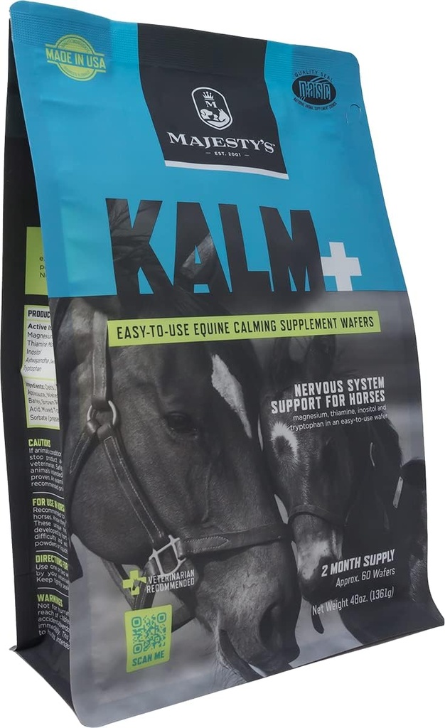 Kalm Wafers od Veličenstva - Podporuje vyvažované chování koní / koní a normální nervovou funkci - tryptofan, vitamin B1, Winter Cherry, Inositol - 60 Počet měsíců