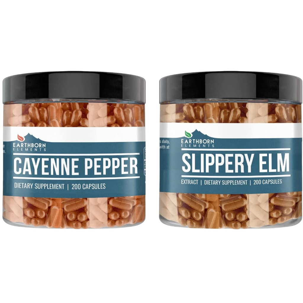 Pozemské živly Cayenne Pepper & Slippery Elm Bundle (200 Kapsle každý) Čisté a neředěné, Žádné přísady