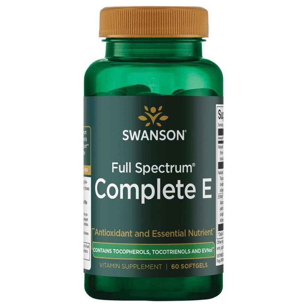 Swanson Full Spectrum Vitamin E s Tocotrienoly - Promotes Heart Health and Cellular Health Support - Přírodní doplněk pro celkové Wellness - (60 Softgels)