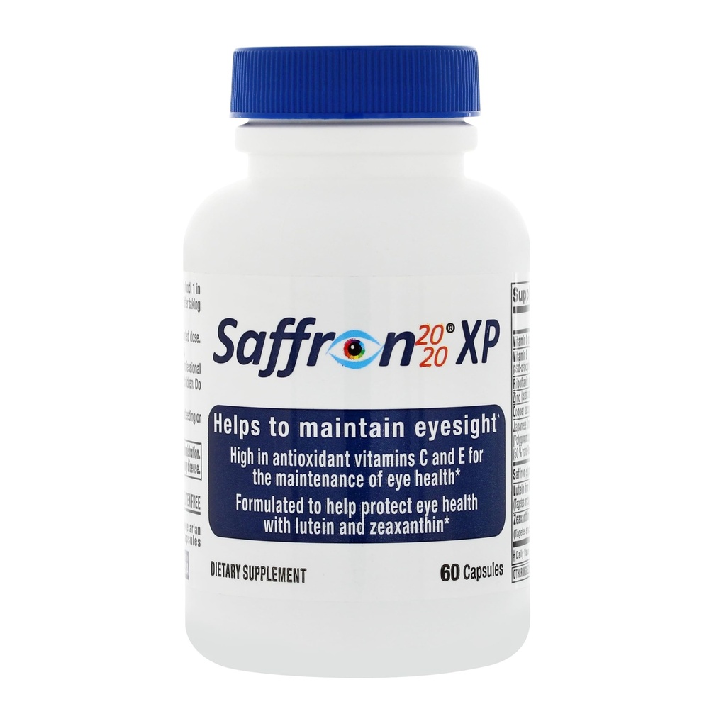 Saffron 2020-XP dodatek se Saffron, Resveratrol, Vitaminy a minerály, Zeaxanthin a Lutein-60 Vegetariánské kapsle