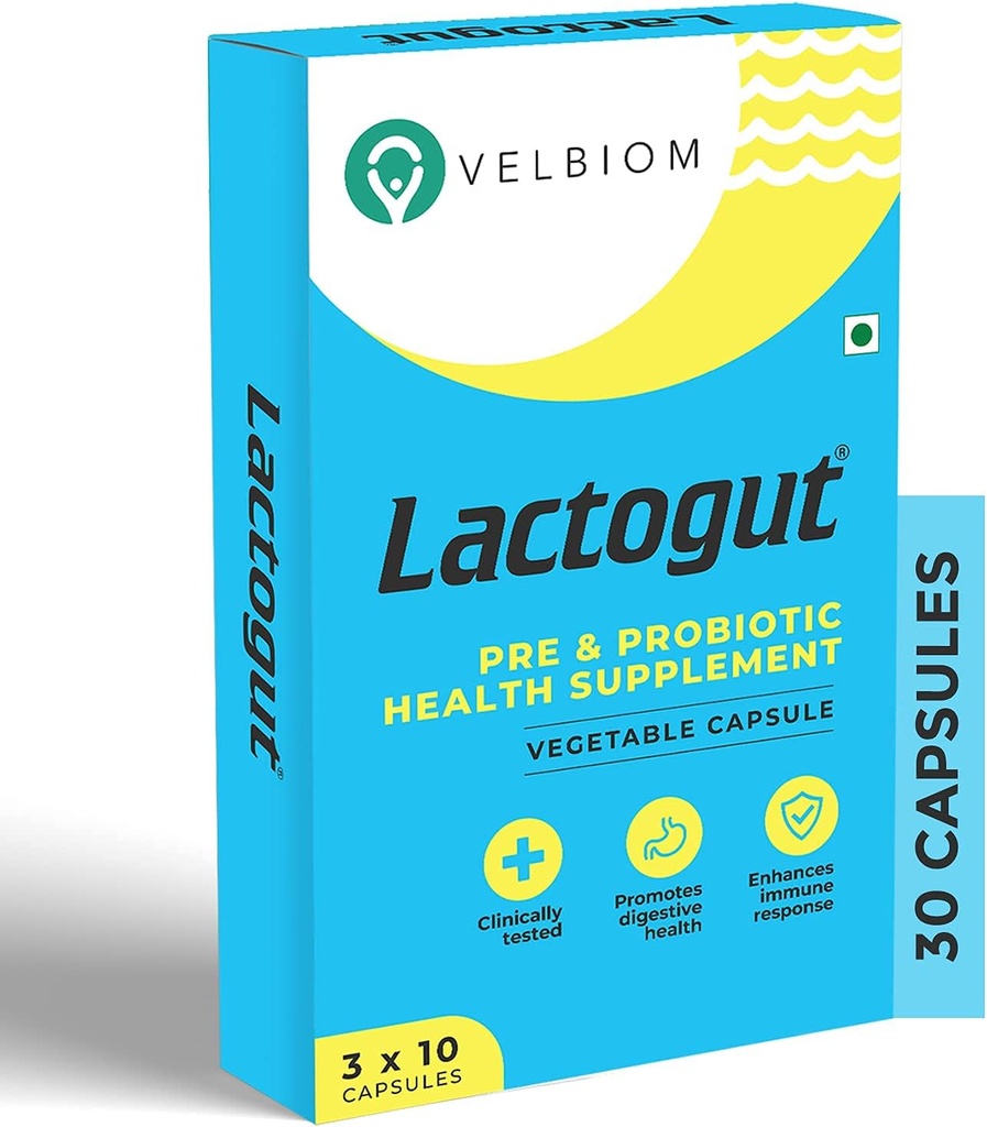 Lactogut Probiotika dodatek pro imunitu a stravitelné zdraví, Gut zdraví Multi Strein a Site- Specific Pre- Probiotická formule pomáhá v Ibs a Ibd - 30 Kapsle