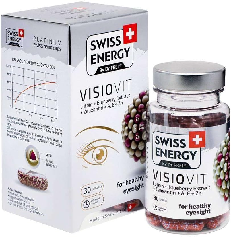VIISOVIT Lutein + Blueberry Extract, pro zdravé vidění, 30 udržovaných uvolňovacích tobolek
