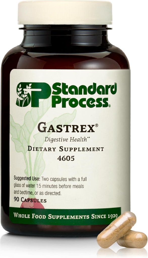 Standard Process Gastrex - Doplněk pro podporu trávení a GI trakt - Obsahuje Niacin - Non- Dairy & Non- Soy - 90 Kapsle (45 Služební)