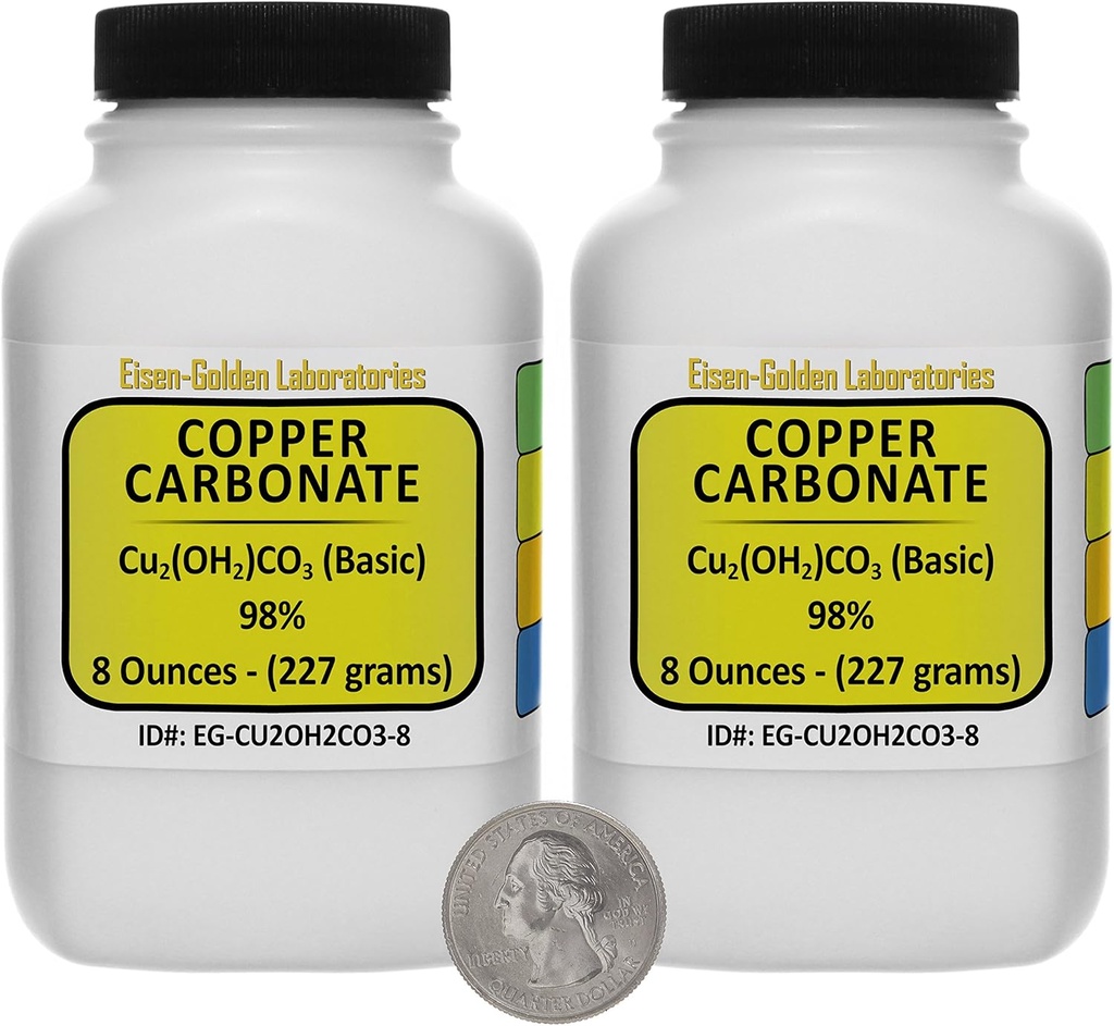 Karbonát měďnatý [Cu2 (OH) 2CO3] 98% AR Grade Powder 1 Lb ve dvou lahvičkách se spořičem USA