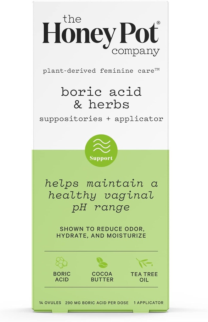 Med Pot Company 7 Day Boric Acid & Byliny Suppositors - Udržuje a vyrovnává zdravé vaginální pH, spravuje zápach, hydratuje, & hydratuje - Gynekolog Testováno