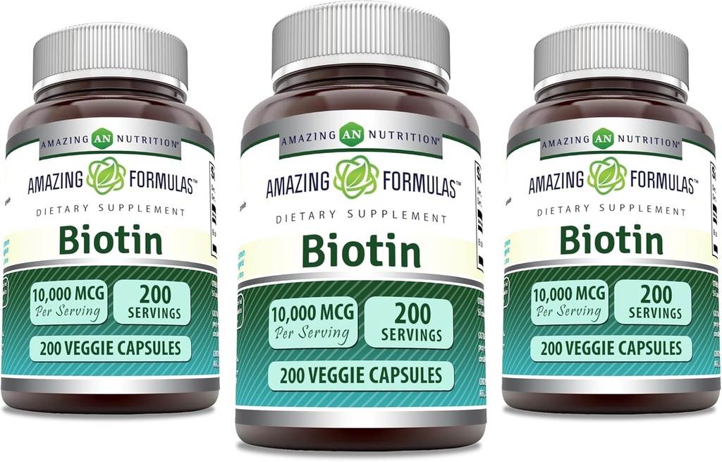 Amazing Applicas Biotin 10000 mcg Veggie Kapsle 124; Vitamin B7 dodatek CLAS124; Non- GMO CLAS124; Gluten Free CLAS124; Made in USA (200 Count CLAS124; 3 Pack)