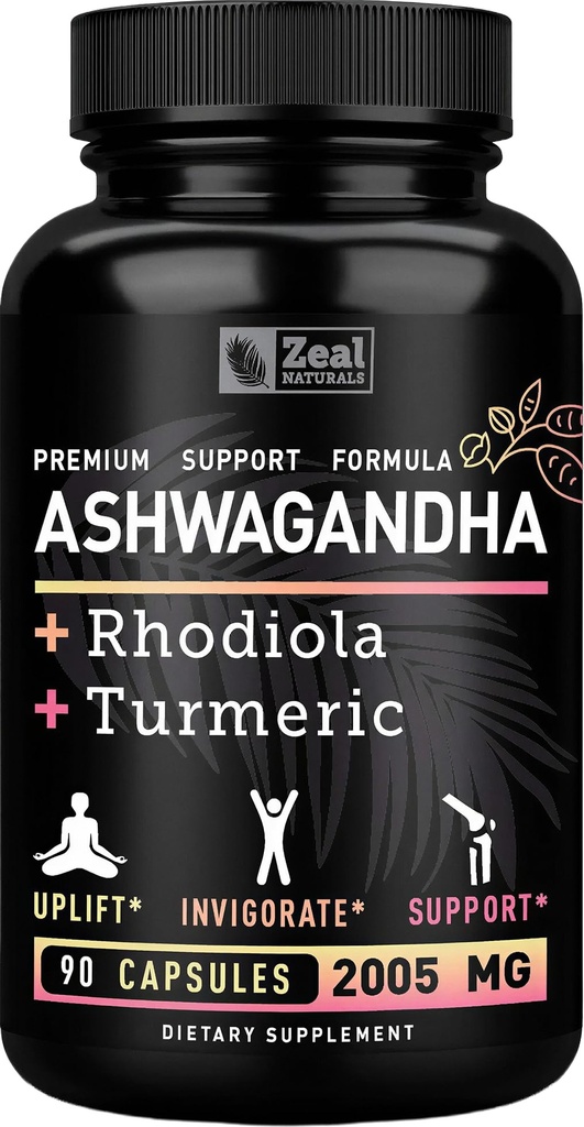 Ashwagandha Complex - Organic Ashwagandha Root Powder + Rhodiola Rosea + Turmeric - Premium Support Formule - Ashwagandha Kapsle Dodatek