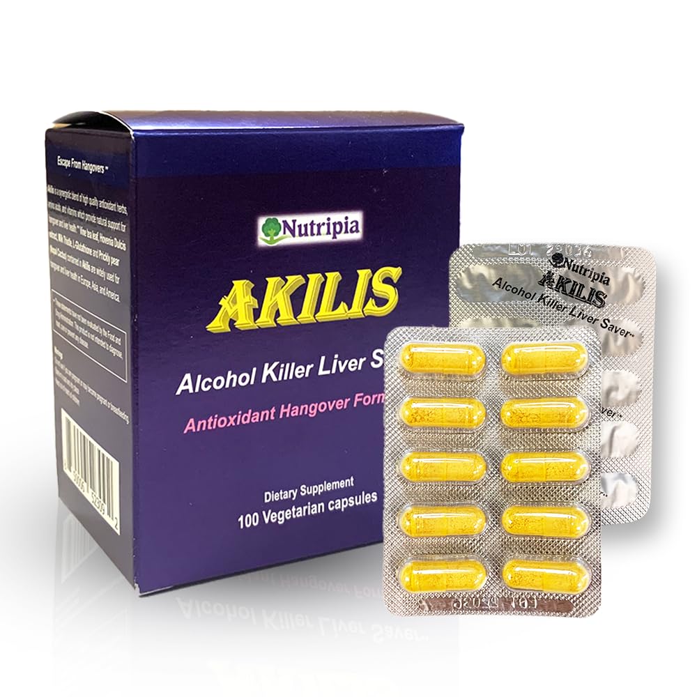 Akilis Antioxidant Pilulky na podporu jater (100 Vegi Caps, 33 dávek) - zvyšuje zotavení po pití pro lepší rána, Detox a opravy s Hovenia Dulcis, Mléko Thistle, Glutathione a 16 ingredience