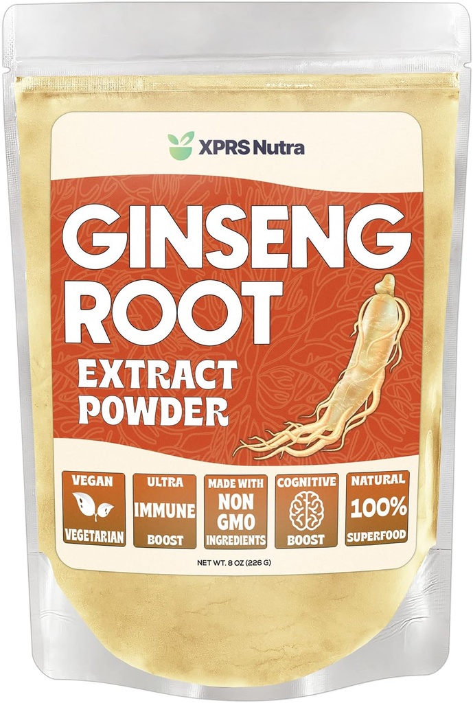 XPRS Nutra Ginseng Root Extract Powder - Ginseng Powder podporuje kognitivní funkci, fyzickou výkonnost a imunitní systém - Vegan Friendly Panax Ginseng ve formě prášku (8 Ounce)