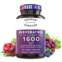 Thomas 'all- natural Remedies Resveratrol 1600mg Organic Trans- Resveratrol Antioxidant Supplementary with Organic Grape Seed Extract and Quercetin - Anti- Aging and Cardiculatical Support - 120 Kapsle