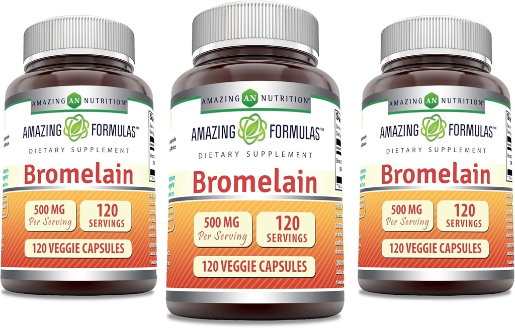 Amazing Applicas Bromelain dodatek 124; 500 Mg CLANE124; 2400 GDU CLANE124; 120 Veggie Kapsle 124; Non-GMO CLANE124; Gluten Free CLANE124; Made in USA (3 Pack)