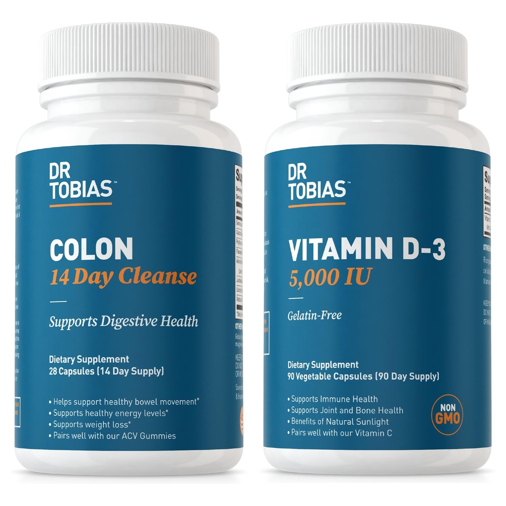 Dr. Tobias Colon 14 denní čištění a vitamin D3 5000 IU podpora celkové zdraví, imunitní systém a trávicí systém. Non- GMO Gut Cleanse a Vitamin pro muže a ženy.