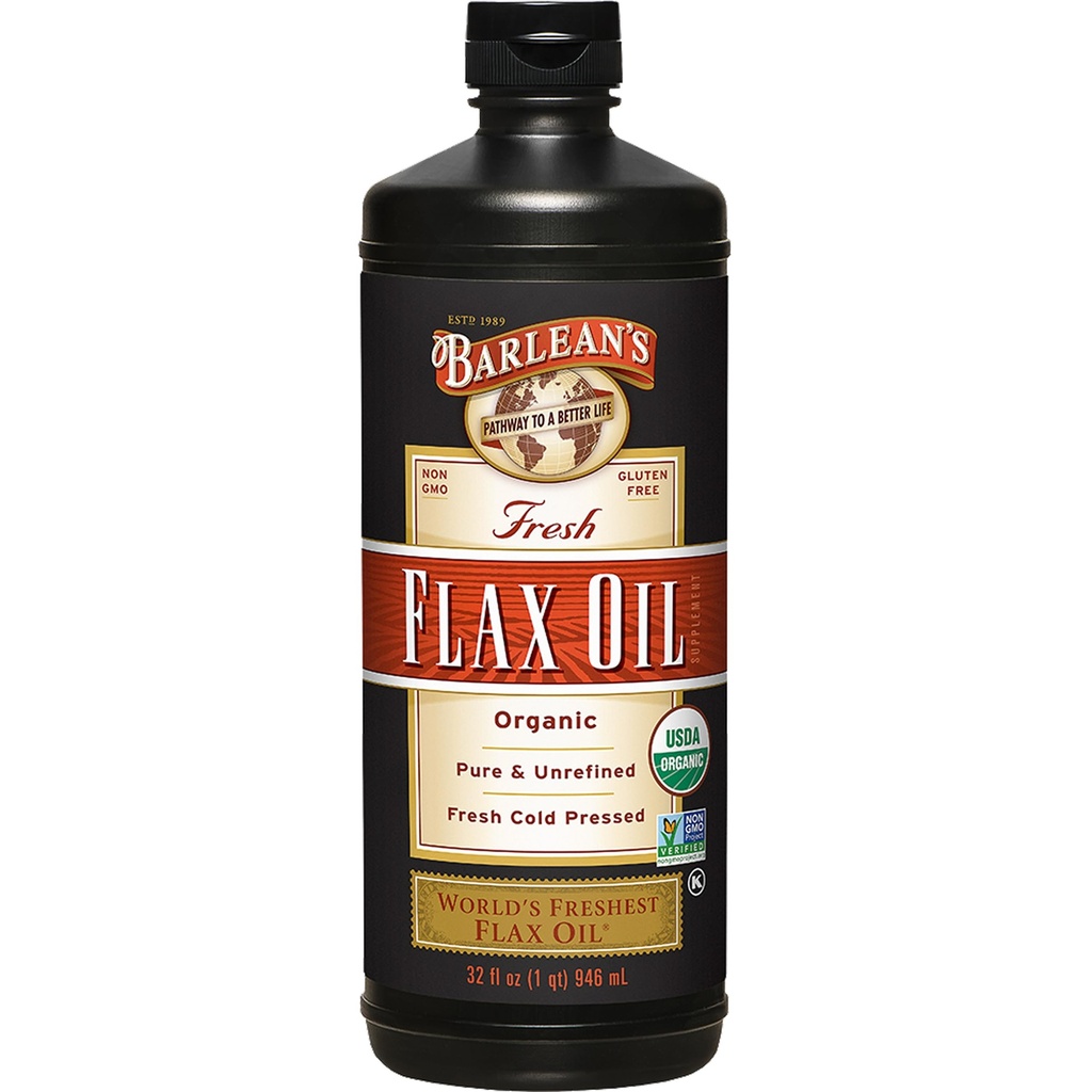 Barlean 's Organic Flaxseed Oil Liquid, Cold Press Flax Seeds, 7,640mg ALA Omega 3 Fatty Acid Supplement for Joint and Heart Health & Health Digestion, 32 oz