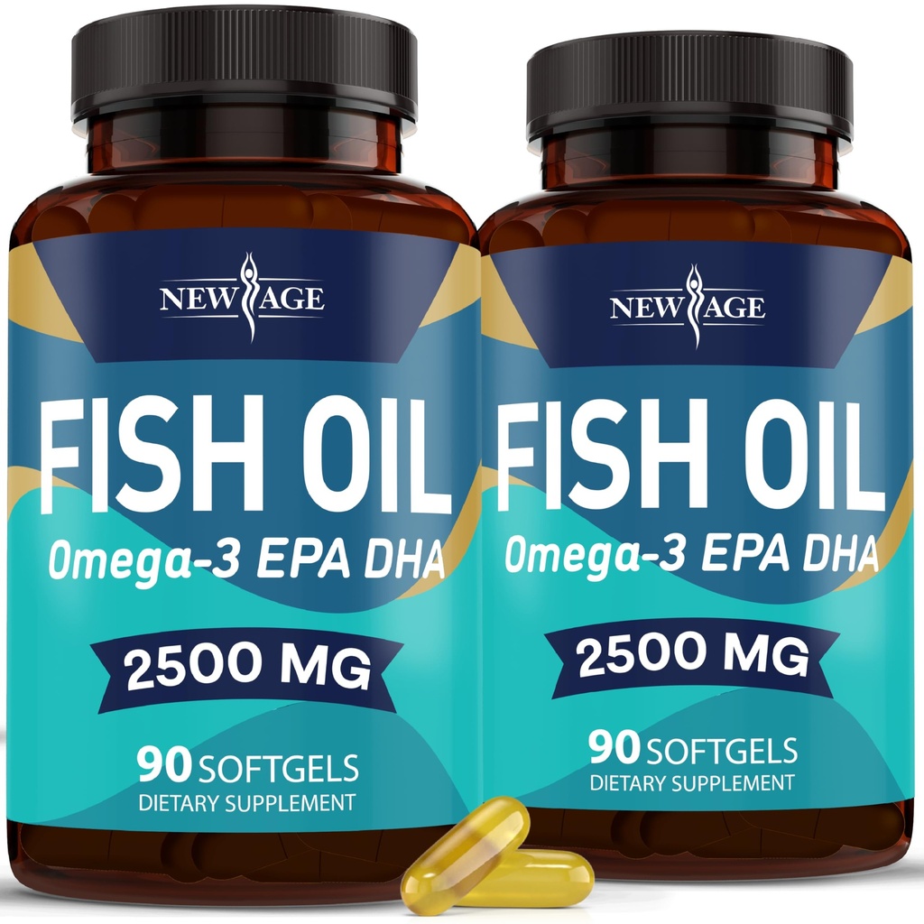 Nový věk Omega 3 Rybí olej 2500mg doplněk non GMO - EPA, DHA mastné kyseliny gluten zdarma (180 Softgels (balení po 2))